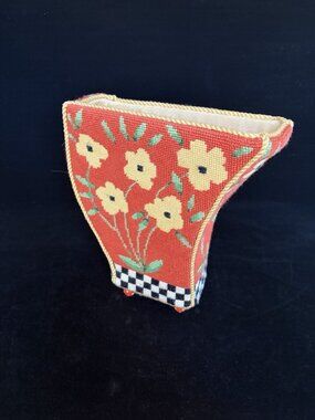 Mary Engelbreit Needlepoint Floral Vase Holder Cachepot Finished Needlepoint Vtg